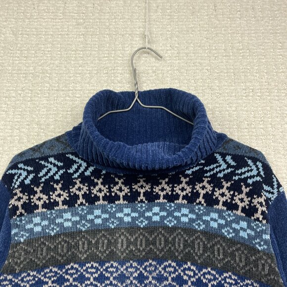 VTG Daniel Laurent Blue Fair isle Mock Neck Sweater Nordic Women L Scandinavian - Picture 2 of 13